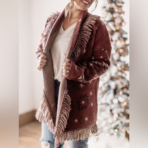 Rust Teddy Jacket with Fringe Detailing - Picture 2 of 11